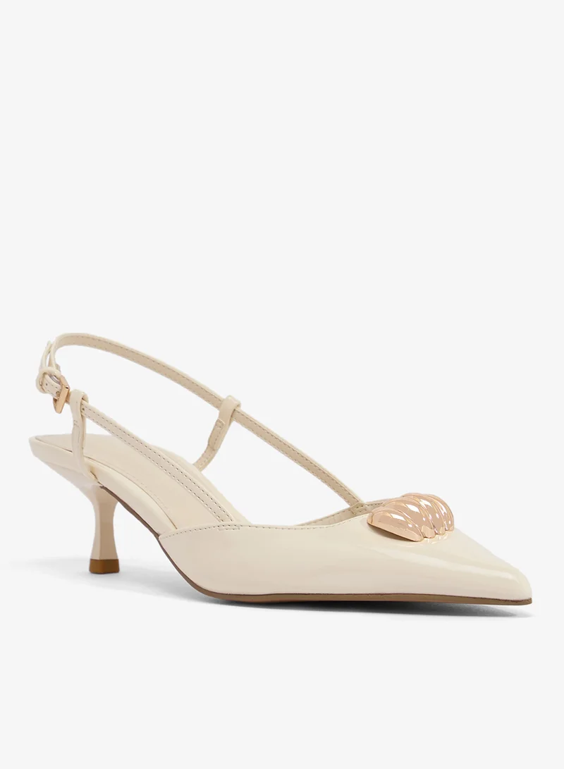 Ella Limited Edition Gold Accent Detailed Open Back Pump Mid Heel